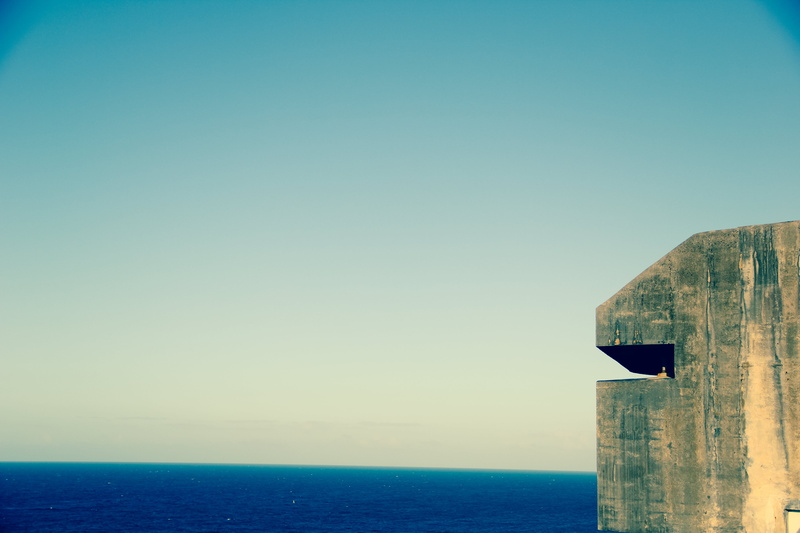 blue, waterfront, concrete, beauty in nature, gray, built structure, scenics - nature, selective, nature, sunshine, beach, day, ocean, boulder, watchtower