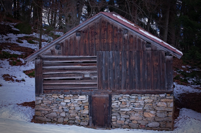 hut, closed, cold temperature, architecture, 1080P, forest, wood mint, wall, building, house, wood, built structure, stone wall, winter, old, hayloft