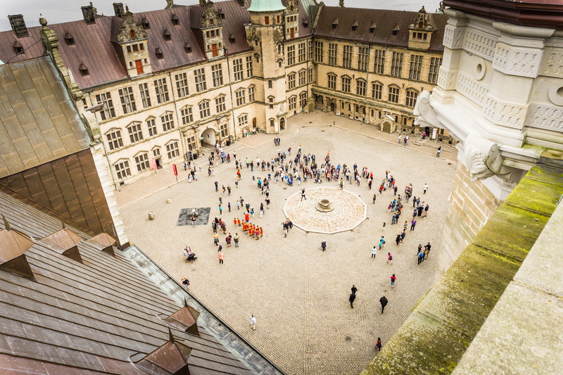 tourism, aerial, yard, hamlet, group of people, lifestyles, square, kronborg, men, view, high angle view, day, s, building, theater, leisure activity, looking down