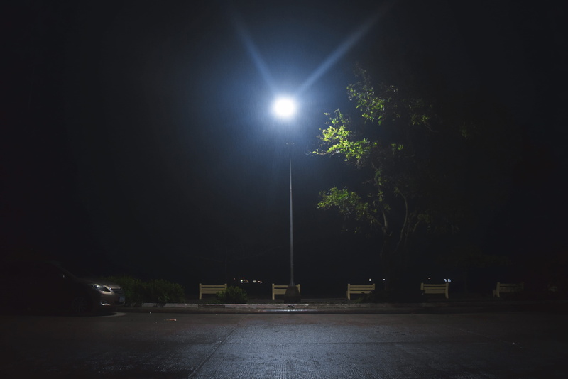 dark, night, sky, transportation, surigao city, calda pizza, mode of transportation, light pole, 4K, moon, street, street light, plant, city, outdoors