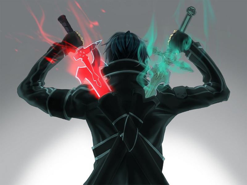 adult, human representation, 720P, Sword Art Online, holding, Duelist, sword, waist up, front view, indoors, creativity, illuminated, young adult, technology