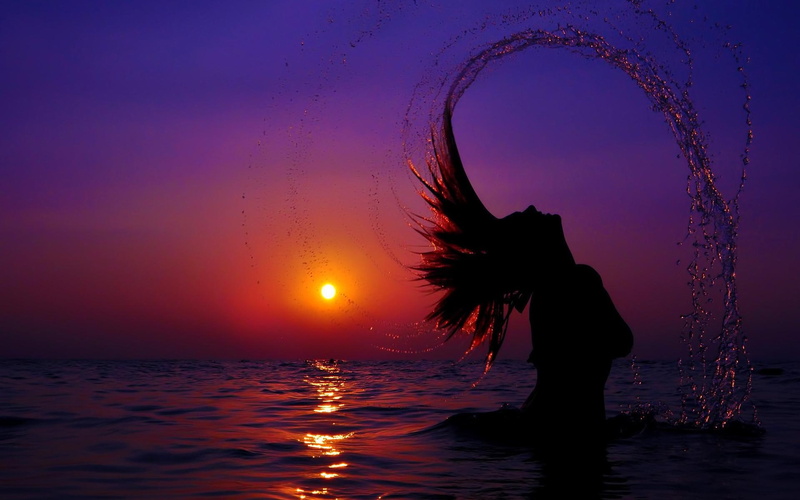 wet hair, movement, 1080P, sunset, freedom, 3d and abstract, girl, dom