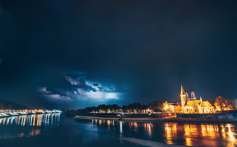 night, Lithuania, 1080P, the city, Kaunas