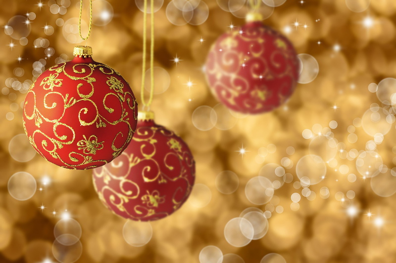 year, red, 4K, gold, balls, bokeh, patterns, christmas, holidays, new, new year