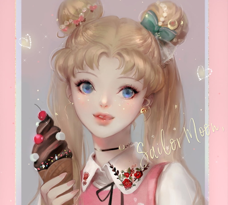 girl, adult, indoors, hair, luminos, portrait, Sailor Moon, one person, 480P, anime, jewelry, pink, make-up, fashion, young adult, summer, blond hair