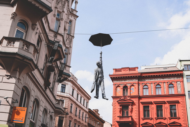sculpture, urban, minimal, window, geometry, czech, statue, abstract, city, lookingup, residential district, pole, cloud - sky, hanging, low angle view