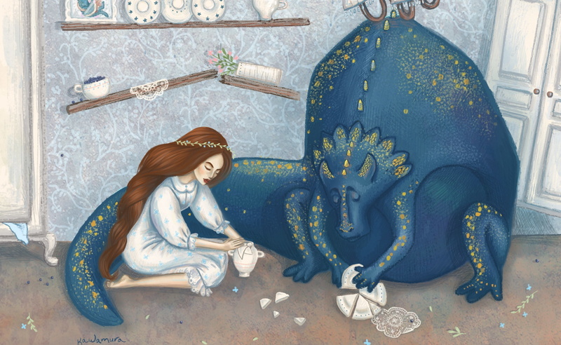 2K, clumsy, brokenplates, Tale, Artistic, Illustration, Artwork, Design, Drawings, Kitchen, Dragon, Princess, Girl
