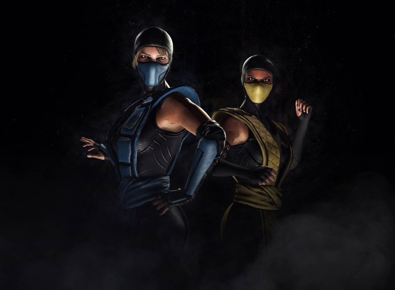 human face, two people, aggression, x, safety, videogame, Mortal Kombat, fashion, game, 1080P, adult, mortal, clothing, night, indoors, studio shot, black background