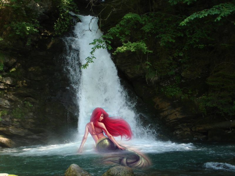 hair, artwork, Red Hair, Mermaid, red, Fantasy, 1080P