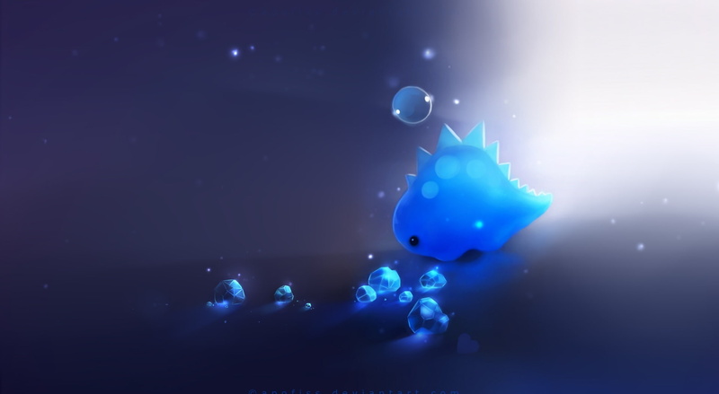 Fantasy, glowing, nature, Artistic, Crystals, close-up, Bubbles, impact, sea, creature, blue background, splashing, Artwork, dino, digital, Dinosaur, Beautiful