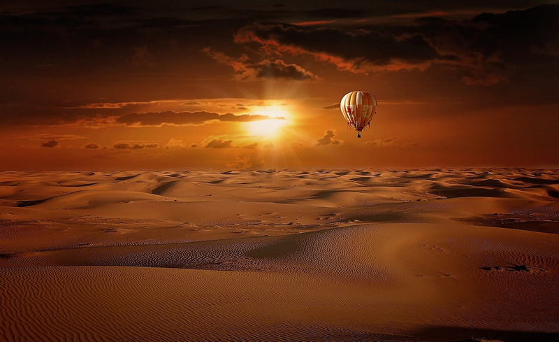 scenics - nature, flying, outdoors, hotairballoon, air vehicle, Nature, Ride, climate, sun, people, sunset, sand, 1080P, mode of transportation, hot air balloon