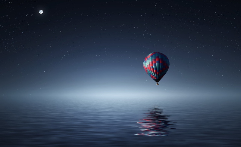 freedom, hotairballoon, nature, no people, tranquility, mid-air, adventure, night, scenics - nature, illustration, Beautiful, beauty in nature, flying
