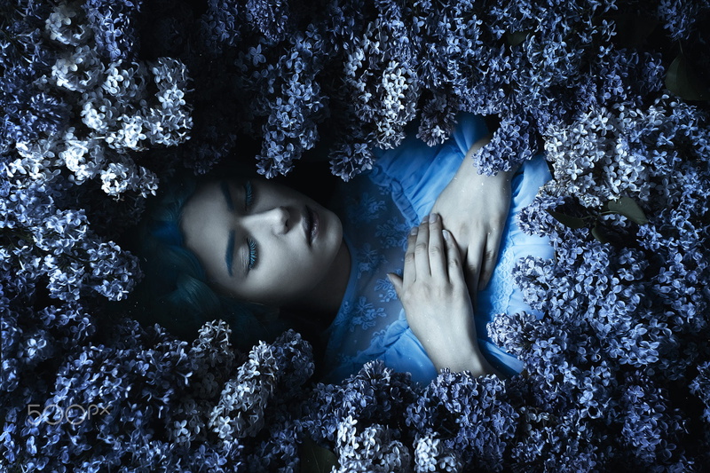 leisure activity, eyes closed, relaxation, lying down, dark, one person, Shirø Igarashi, plant, fantasy girl, hairstyle, headshot, day, 1080P, adult, beautiful woman