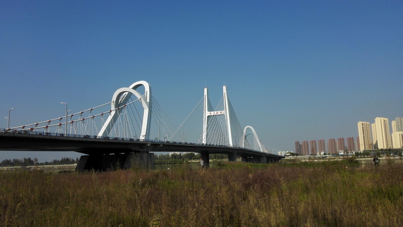 engineering, city, sky, travel destinations, hanjiang, autumn, connection, office building exterior, longgang bridge, travel, the outskirts, skyscraper