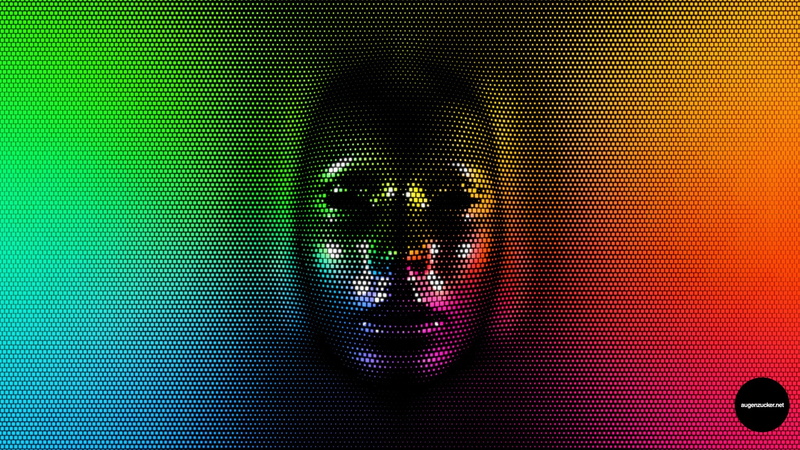one person, technology, pixels, adult, green color, colorful, s, 2K, body part, headshot, night, man, women, human face, illustration, portrait, projection