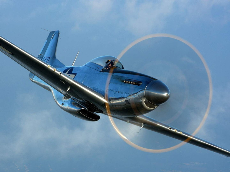 air, army, weapon, aircraft, warplane, p-51, mode of transportation, military airplane, silver colored, transportation, force, blue, plane, nature, 720P