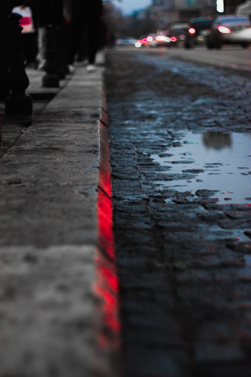 walkway, road, day, traveling, street, path, direction, vehicle, rain, car, surface level, outdoors, motor vehicle, furniture, 2K, person, red, automobile