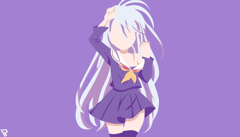 Anime, No Game No Life, 1080P, Long Hair, Shiro (No Game No Life), School Uniform, Thigh Highs, Grey Hair, Minimalist
