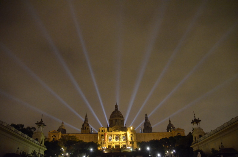 low angle view, night sky, light beam, spirituality, rays, travel destinations, lightbeams, architecture, building, barcelona, no people, religion, night