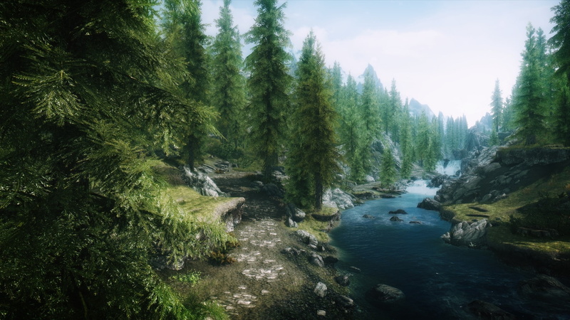 elder, forest, Video Games, scrolls, skyrim, forests, games, art, v, 1080P, hd, Landscapes, rivers, x, nature, video