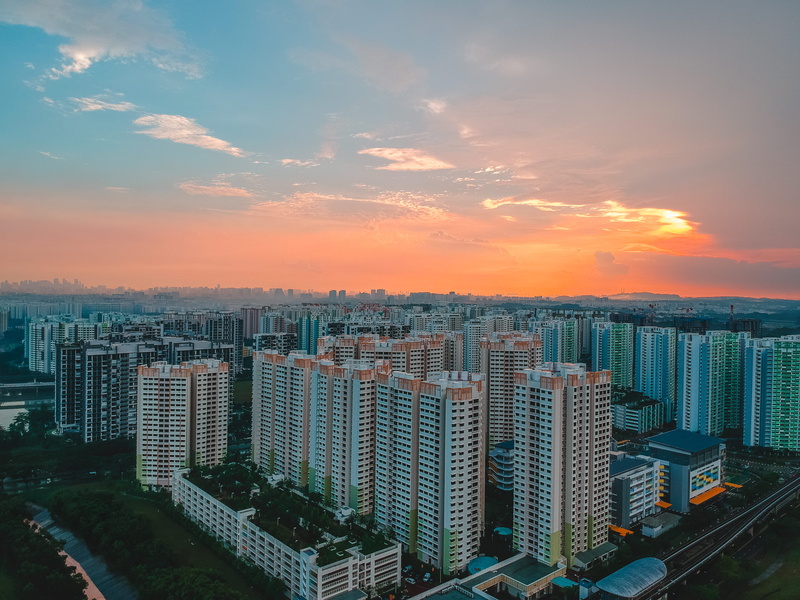 city, built structure, flats, nature, cityscape, building, high angle view, fog, houses, singapore, residential, residential district, apartment, clouds