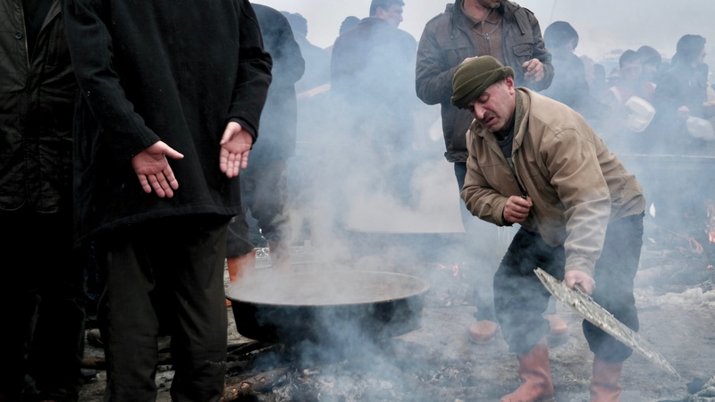 men, near, cooking, lifestyles, person, group of people, males, people, overcoat, side view, fire - natural phenomenon, burning, meal, fashion, fire, standing