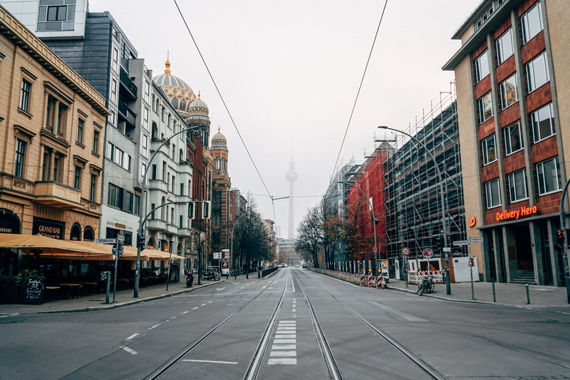 architecture, human, nature, town, germany, rail transportation, berlin, bicycle, daytime, bike, tarmac, residential district, buildings, transportation