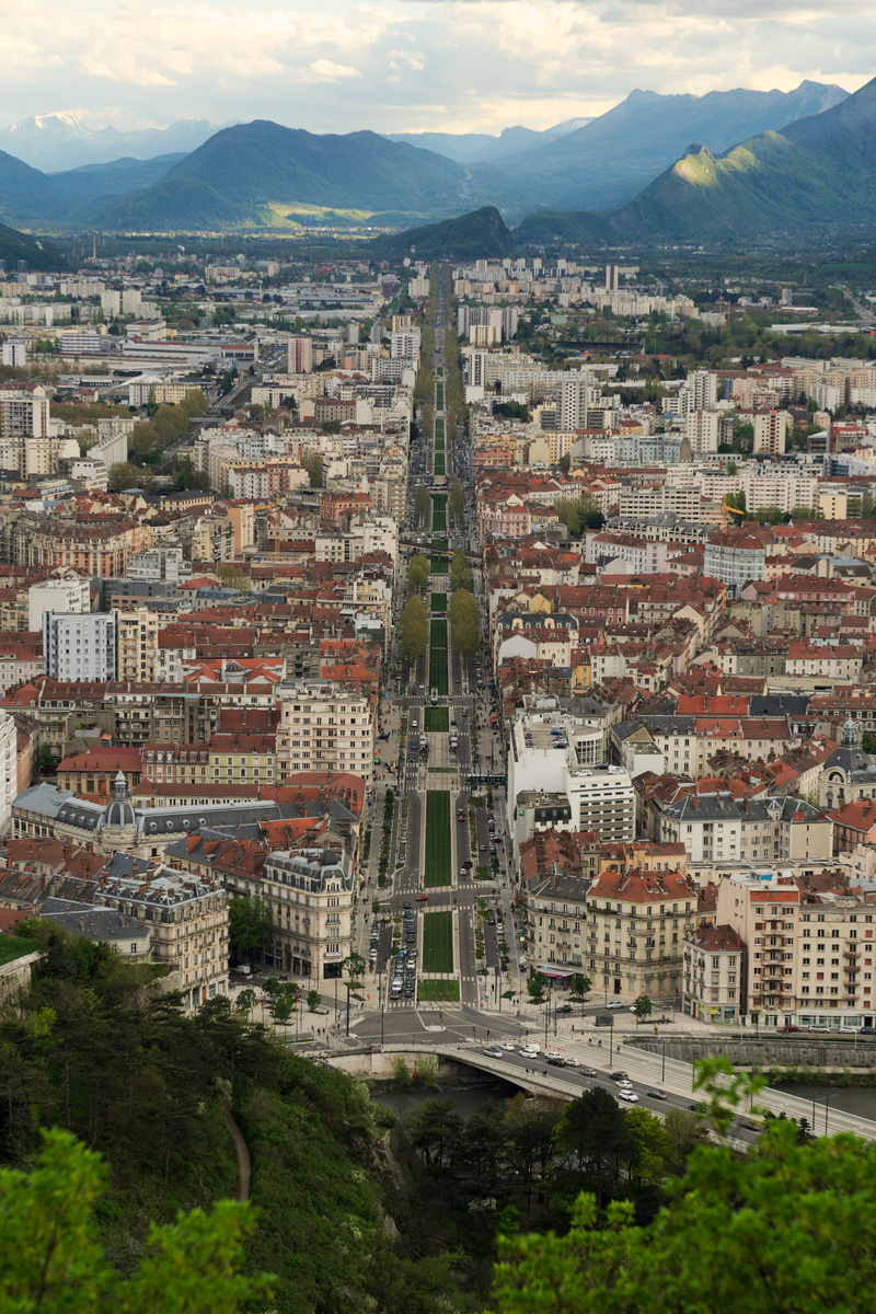 nature, travel, mountain, town, france, outdoors, tourism, cityscape, no people, built structure, street, residential district, grenoble, city, high angle view