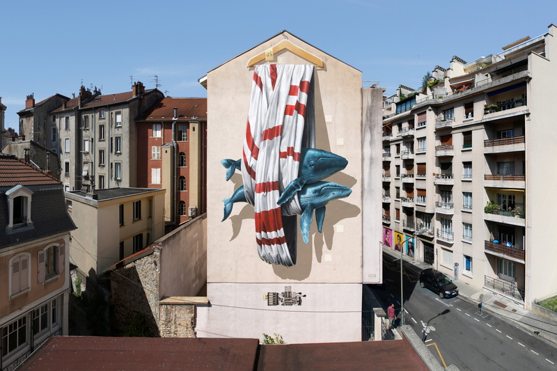 building house city cityscape grenoble france urban graffiti mural street street art animals whale rooftops, 5K