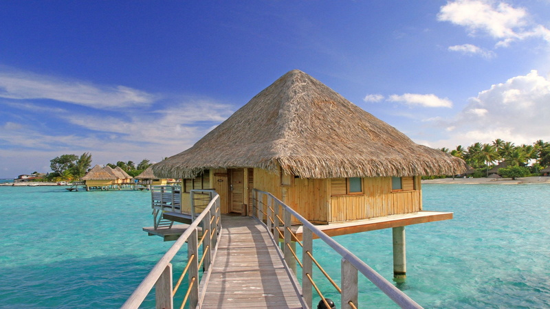 bungalow, polynesia, 2K, tahiti, water, bora, ocean, clear, perfect, desktop, villa, isl, paradise, lagoon, background, blue