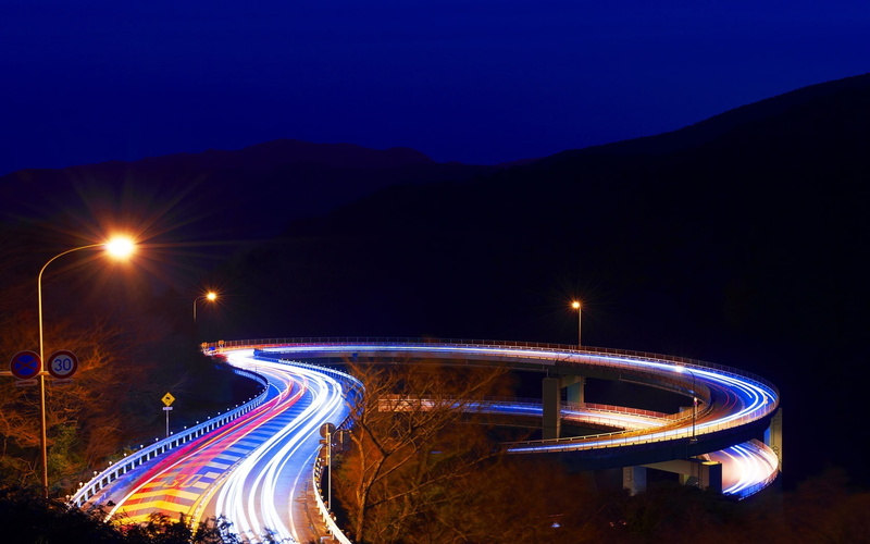 720P, night, Shizuoka, bridge, Japan, lights