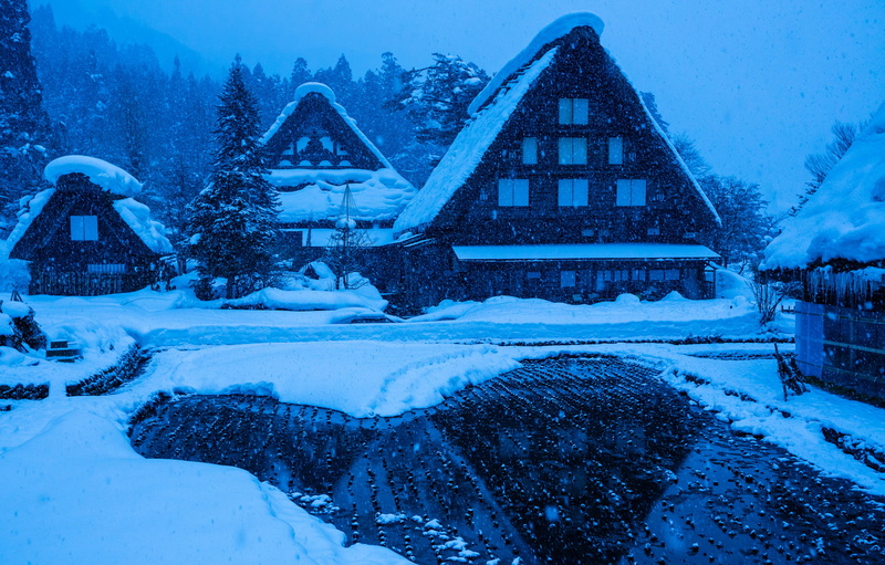 Shirakawa-go, Japan, snow, the island of Honshu, house, winter, 1080P, Gokayama