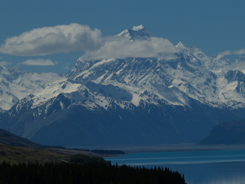 steep, lake, covered, tranquil scene, snow, sky, mt cook, scenics, snowcapped mountain, southern, mountain peak, water, beauty in nature, south island