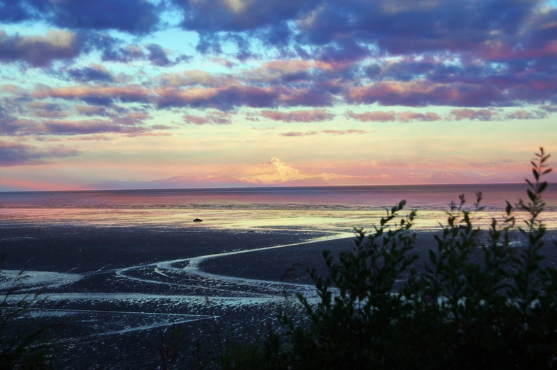 land, scenics - nature, north, outdoor, dusk, tranquil scene, beach, water, beauty in nature, sea, cooks inlet, horizon over water, volcano, coastline