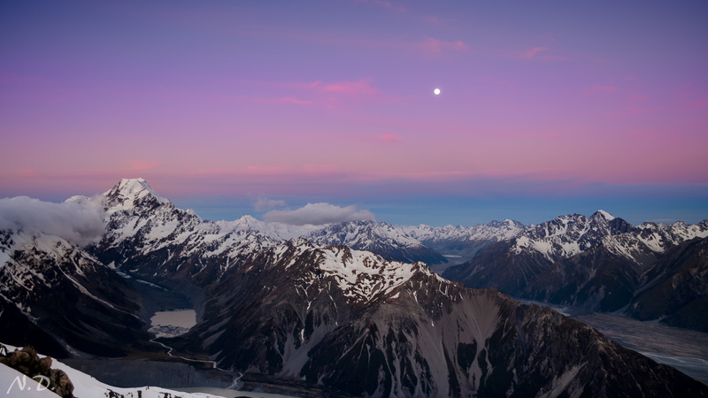 panorama, hour, you got it, sunset, snow, alert, Amazing, golden hour, purple moon, covered, mt  cook, full  moon, nature, kv, 4K, mountains, winter, alpine