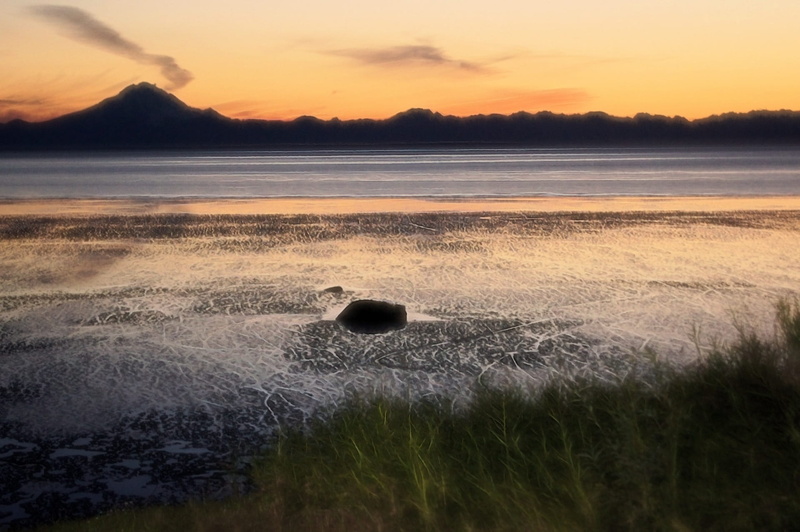scenics - nature, beauty in nature, land, sunset, 1080P, idyllic, ocean, remote, cooks inlet, sky, view, tranquil scene, tranquility, outdoors, beach
