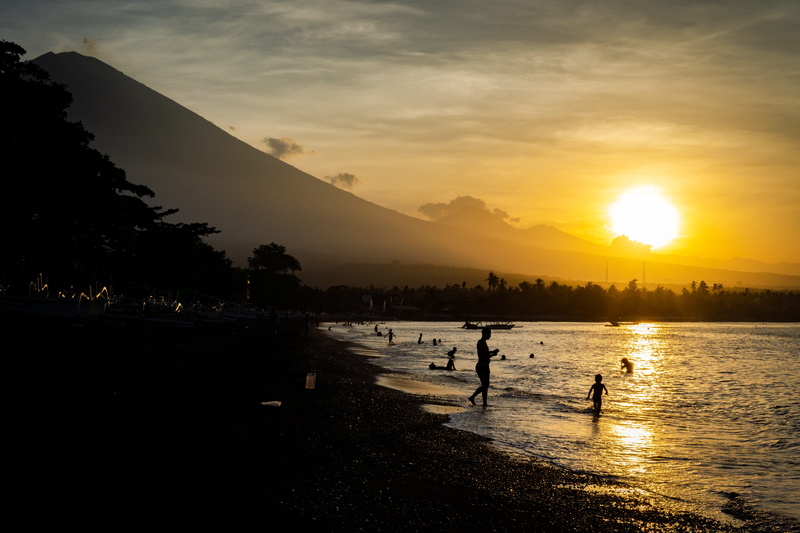 tranquil scene, Bali, beauty in nature, sky, lifestyles, orange color, Island life, Paradise, lens flare, Volcano, sunlight, sunset, Mount, Sunrise, cloud - sky