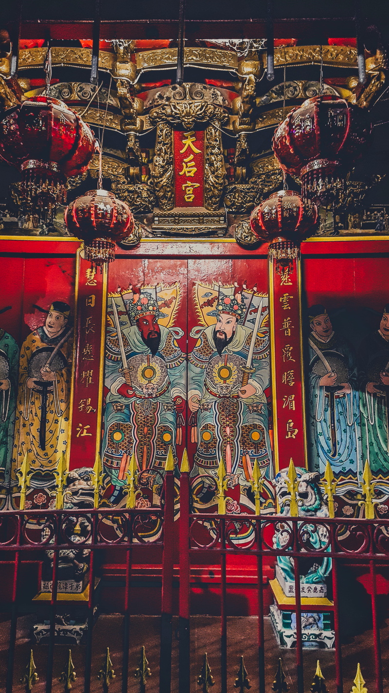 non-western script, place of worship, ornament, spirituality, script, red, art and craft, architecture, door, vihara, religion, china, building, “ma tjo poh” ibu agung bahari temple