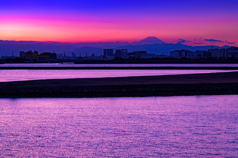 sunset, magenta, sky, no people, landscape, cloud - sky, at dusk, beauty in nature, japan, illuminated, sea of clouds, multi colored, built structure, outdoors