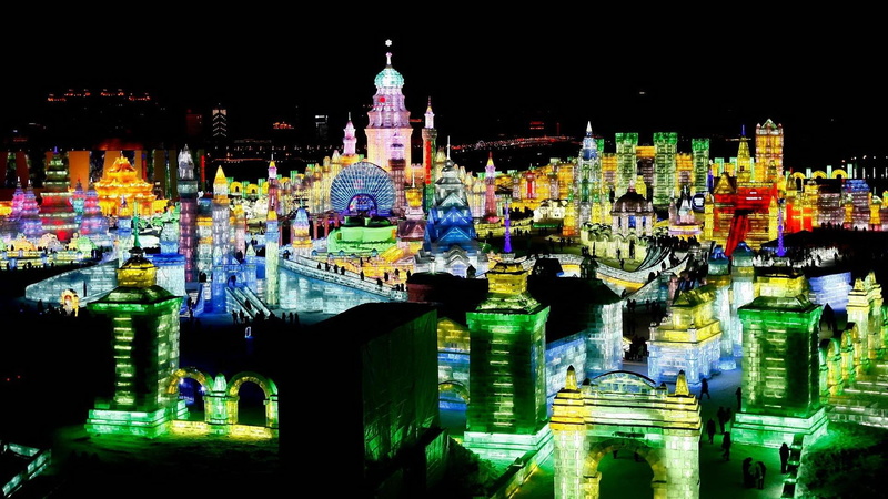 spirituality, harbin, tourism, china, nature, belief, city, darkness, illuminated, asia, architecture, lights, heilongjiang, built structure, place of worship