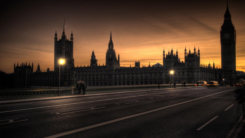 bridge, nature and landscapes, dusk, light, towers, 1080P, exposure, westminster, elizabeth, hdr, palace, tower, long
