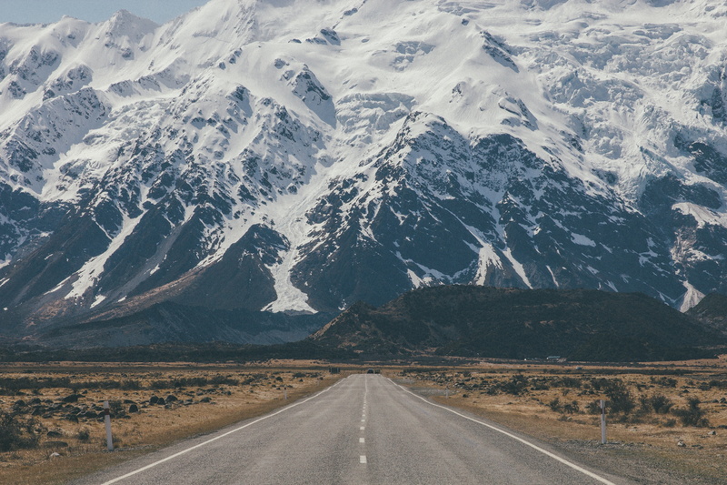 5K, nature, mountains, sign, landscape, day, transportation, road, cold temperature, outdoors, New Zealand, the way forward, dividing line, no people