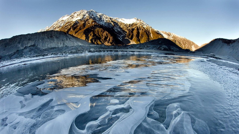 snow, scenics - nature, nature, mount cook, ice, sky, frozen, outdoors, national park, mountain range, winter, landscape, aoraki, tranquil scene, water