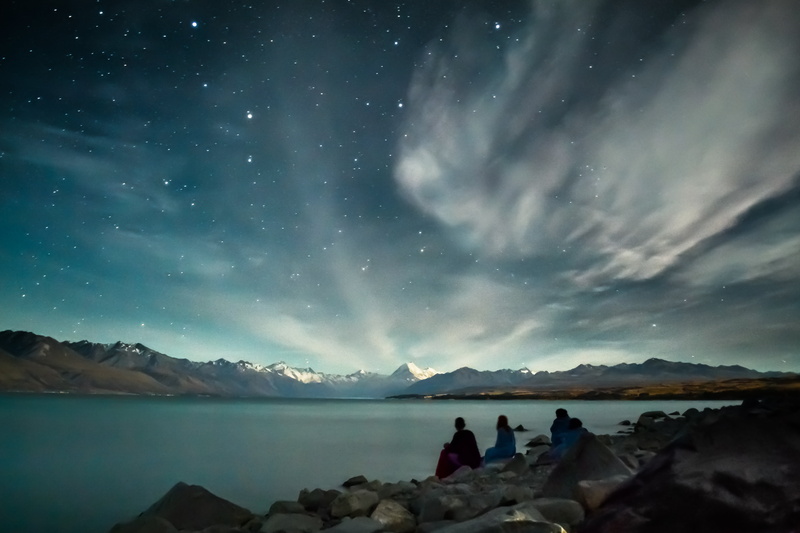 snow, night  sky, scenics, landscape, new zealand, star, outdoors, night, Aurora Borealis, borealis, lake, mountain, 4K, nature, moon  light, star - Space