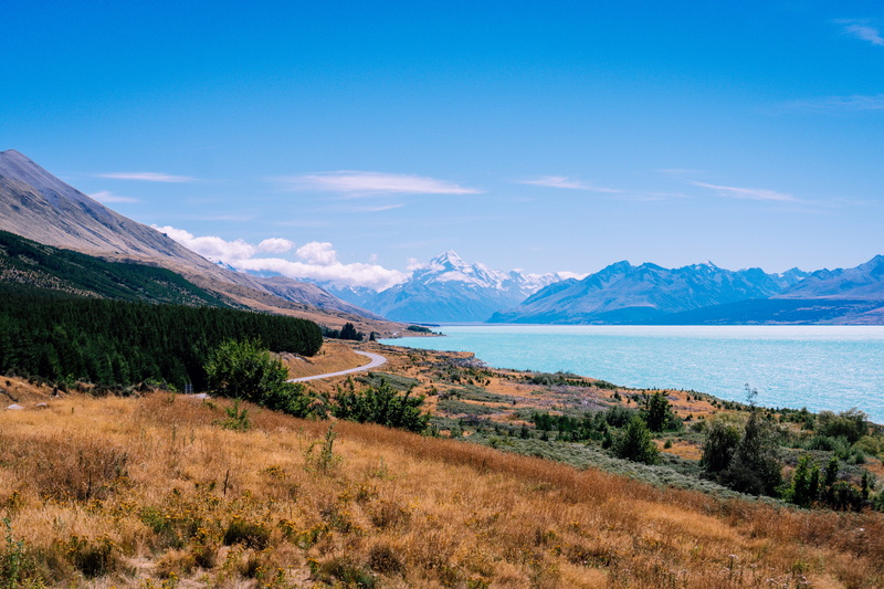 Lake Pukaki, lake, mountains, landscape, mount Cook, 5K