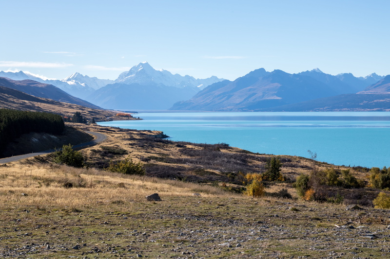 lake pukaki, mountain peak, cold temperature, water, day, snowcapped mountain, sky, nature, mountains, trees, non-urban scene, 5K, tranquil scene, lake