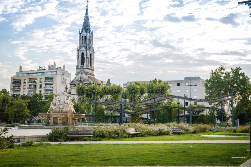 tower, sky, no people, park, plant, building, spire, day, nature, building exterior, belief, religion, nimes, spirituality, built structure, architecture