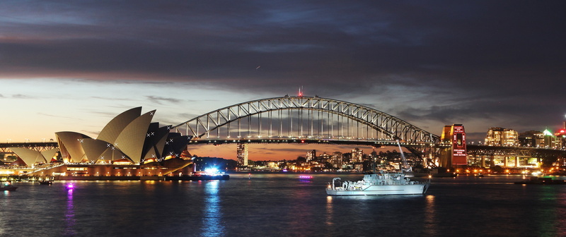 bridge, Sydney, city, river, explosion, city lights, 2K