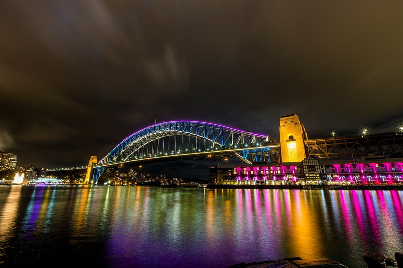 city, 1080P, night, bridge, water, Australia, lights, Sydney, reflection