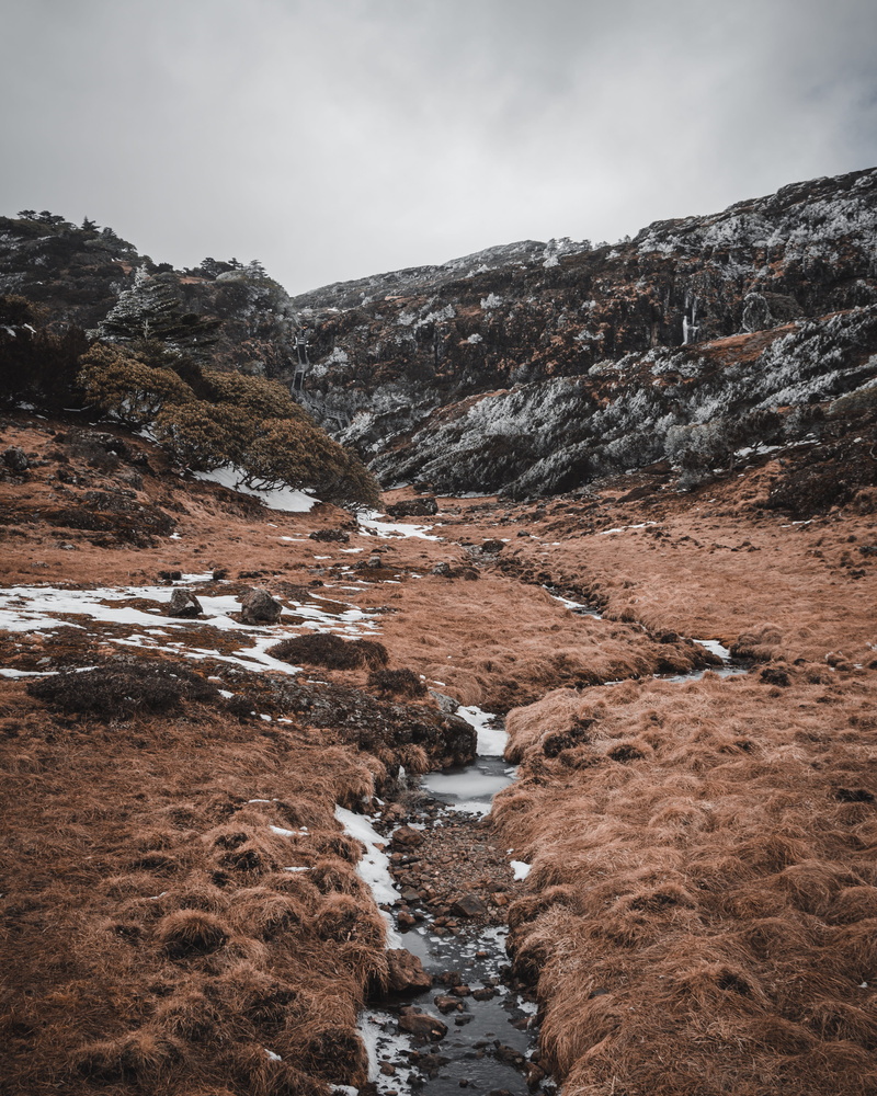 gravel, plateau, road, flowing, dirt road, scnery, solid, rock, stream, 4K, valley, icy, slate, flowing water, environment, canyon, cold temperature, ground